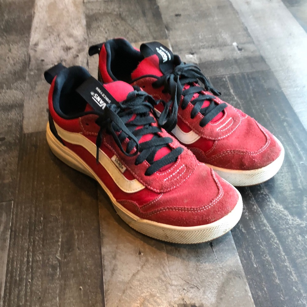 Vans red suede and nylon hybrid shoe